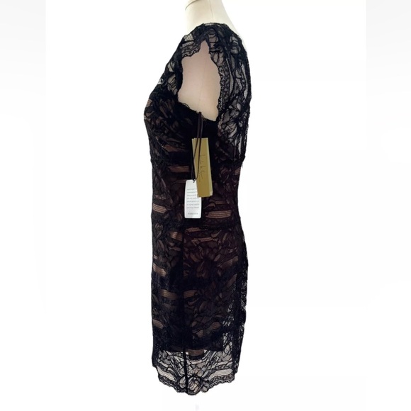 Nicole Miller Illusion Yoke Lace Sheath Dress Worn by Grace Sz L Black - Picture 5 of 12